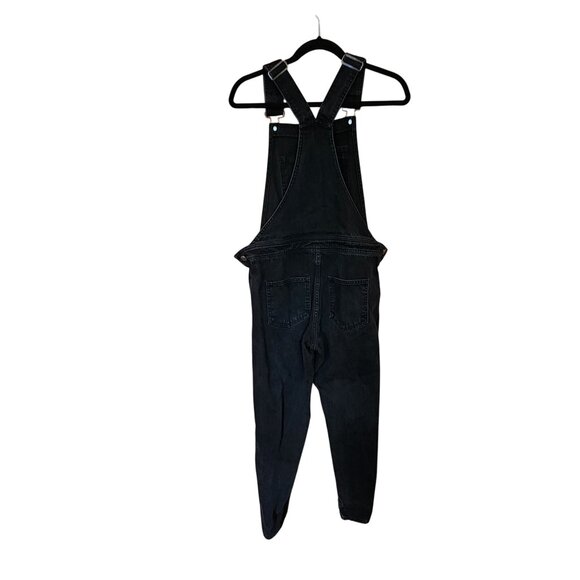 TOPSHOP Moto Black Distressed Denim 3/4" Leg length overalls Womens size 28 - Picture 2 of 3